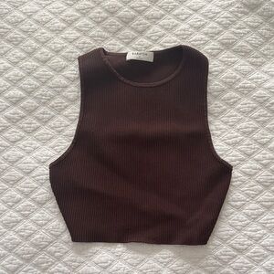 Babaton Dark Brown Ribbed Crop Top